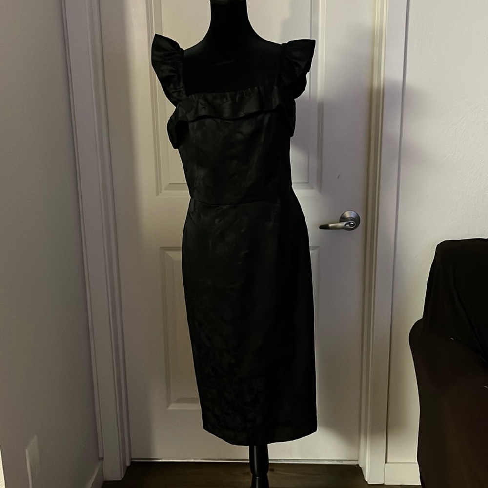 Rachel Roy size 4 sheath brocade midi dress with off shoulder ruffles